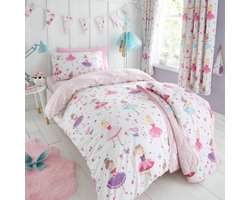 Ballerina - Dekbedovertrek - 120 x 150 cm. - Peuter Junior - Dekbed - Wit met Roze