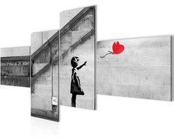 Ballon Meisje Schilderij - Street Art Poster - Wanddecoratie - 100% Made In Germany - 100 x 50 cm - Rood
