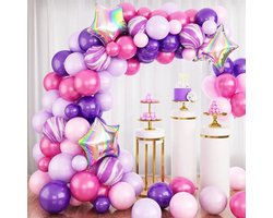 Ballonnenboog Paars / Marmer / Roze - 81 -delig ballonnenpakket Paars / Roze - Ballonnenboog verjaardag meisje - Prinses / Babyshower / Gender reveal versiering - Ballonnen pilaar Paars / roze - Verjaardag meisje 1, 2, 3, 4, 5 jaar
