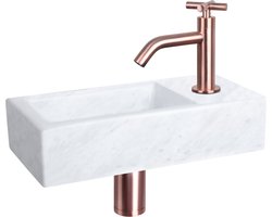 Bally Helios Fonteinset Marmer Gebogen X Koudwaterkraan Met Afvoerplug En Sifon Rood Koper