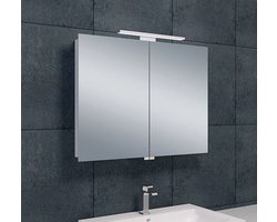 Bally Luxe Spiegelkast 80x60x14cm Met LED Verlichting Stopcontact Binnen en Buiten Spiegel Glazen Planken Aluminium