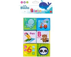 bam bam zachte blokken 6 stuks - stimuleerd de zintuigen - verschillende kleuren en plaatjes - 6 m+