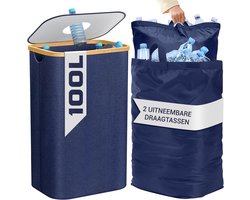 BAM BOO BOX PET-Flessen Statiegeldcontainer met 2 XXL Draahzakken – Flessenverzamelaar Leeggoed – Flessenverzamelaar – Recycle Afvalbak - Opbergsysteem voor Statiegeldflessen – Inworpcontainer Statiegeld – 100L