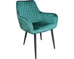 Bam & Boo - Elena Eetkamerstoel - Set Van 2 - groen - Fluweel - Velvet - Velours - Industrieel - met armleuning