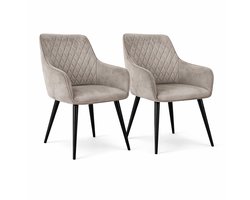 Bam & Boo Elena Eetkamerstoel Velvet Taupe / Beige – Set van 2 – Set van 4 - Set van 6 - Eetkamerstoel met Armleuningen – Moderne Velvet Stoel