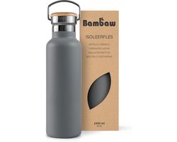Bambaw® 1 Liter RVS Thermosfles - Isoleerfles, Dubbelwandig, Lekvrijen, loodvrij en Plasticvrij Geïsoleerde Fles met Bamboe Deksel voor Warme en Koude Dranken - Ideaal voor Reizen, Werk, Wandelen en Dagelijks Gebruik – donkergrijs