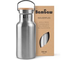 Bambaw® 350ml RVS Thermosfles - Isoleerfles, Dubbelwandig, Lekvrijen, loodvrij en Plasticvrij Geïsoleerde Fles met Bamboe Deksel voor Warme en Koude Dranken - Ideaal voor Reizen, Werk, Yoga, Wandelen en Dagelijks Gebruik - zilver