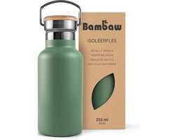 Bambaw® 350ml RVS Thermosfles - Isoleerfles, Dubbelwandig, Lekvrijen, loodvrij en Plasticvrij Geïsoleerde Fles met Bamboe Deksel voor Warme en Koude Dranken - Ideaal voor Reizen, Werk, Yoga, Wandelen en Dagelijks Gebruik – groen
