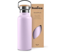 Bambaw® 750ml RVS Thermosfles - Isoleerfles, Dubbelwandig, Lekvrijen, loodvrij en Plasticvrij Geïsoleerde Fles met Bamboe Deksel voor Warme en Koude Dranken - Ideaal voor Reizen, Werk, Yoga, Wandelen en Dagelijks Gebruik – violet