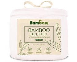 Bambaw Luxe Bamboe 2-Persoons Hoeslaken 200x200cm – Ultra ademende stof – Hypoallergeen – Beddengoed - Wit