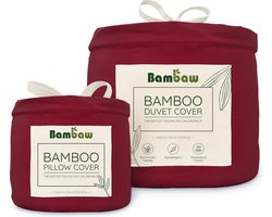 Bambaw Luxe Bamboe Beddengoed Set - Dekbedovertrek 135x200cm met 2 Kussenslopen 50x75cm - Ultra ademende stof – Hypoallergeen - 3-Delige Beddengoed Set - Bourgondy