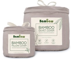 Bambaw Luxe Bamboe Beddengoed Set - Dekbedovertrek 135x200cm met 2 Kussenslopen 50x75cm - Ultra ademende stof – Hypoallergeen - 3-Delige Beddengoed Set - Grijs
