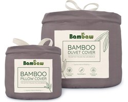 Bambaw Luxe Bamboe Beddengoed Set - Dekbedovertrek 200x200cm met 2 Kussenslopen 50x75cm - Ultra ademende stof – Hypoallergeen - 3-Delige Beddengoed Set - Donkergrijs