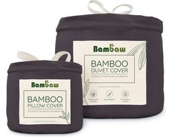 Bambaw Luxe Bamboe Beddengoed Set - Dekbedovertrek 200x200cm met 2 Kussenslopen 65x65cm - Ultra ademende stof – Hypoallergeen - 3-Delige Beddengoed Set - Houtskool