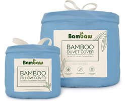 Bambaw Luxe Bamboe Beddengoed Set - Dekbedovertrek 240x220cm met 2 Kussenslopen 40x80cm - Ultra ademende stof – Hypoallergeen - 3-Delige Beddengoed Set - Lichtblauw