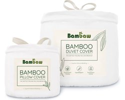 Bambaw Luxe Bamboe Beddengoed Set - Dekbedovertrek 240x220cm met 2 Kussenslopen 40x80cm - Ultra ademende stof – Hypoallergeen - 3-Delige Beddengoed Set - Wit