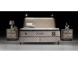 Bambi Borjen - Bed Boxspring Set - Complete Boxspring - 140 x 200 - Slaapkamerbed - 1 x Matras - 2 x Bedlade - 1 x Bedhoofdeinde - Bed met Opbergruimte - Lichtbruin