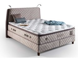 Bambi Borjen - Bed Boxspring Set - Complete Boxspring - 160 x 200 - Slaapkamerbed - 1 x Matras - 2 x Bedlade - 1 x Bedhoofdeinde - Bed met Opbergruimte - Lichtbruin