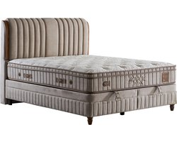 Bambi Kapok Natural - Bed Boxspring Set - Complete Boxspring - 200 x 200 - Slaapkamerbed - Bed - 1 x Matras - 2 x Bedbox - 1 x Hoofdbord - Beige