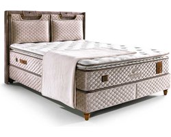 Bambi Magnasand - Bed Boxspring Set - Complete Boxspring - Bed Set met Matras - Bed Set met Topper - 2 x Bedbox, 1 x Bedhoofdeinde - Lichtbruin - 180x200