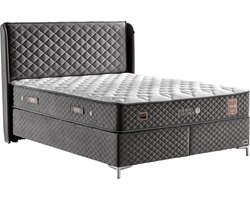 Bambi Thermo Control - Bed Boxspring Set - Complete Boxspring - 200x200 - Slaapkamerbed - 1 x Matras met Topper, 2 x Bedbox, 1 x Hoofdbord - Antraciet