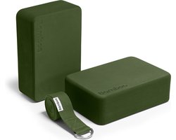 Bamboa Yogablokken Set Groen + Gratis Yoga Riem | Ronde hoeken | EVA Foam | 2 Yoga Blokken