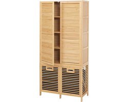 Bamboe badkamerkast MCW-N83, badkamerrek, 2 deuren met wasmanden MVG 168x82x34 cm ~ naturel, mand antraciet