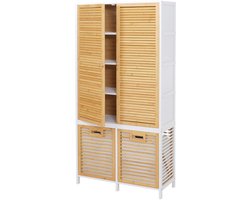 Bamboe badkamerkast MCW-N83, badkamerrek, 2 deuren met wasmanden MVG 168x82x34 cm ~ natuur-wit, mand natuur
