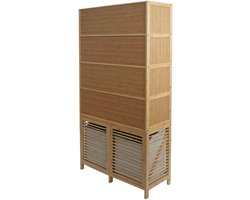 Bamboe badkamerkast MCW-N83, plank badkamerplank badkamerkast kast, 2 wasmanden 2 deuren MVG 168x82x34cm