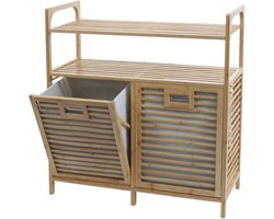 Bamboe badkamerkast MCW-N83, wasmandrek badkamerkast, 2 wasmanden, 2 planken, MVG-gecertificeerd, 88 x 81 x 33 cm