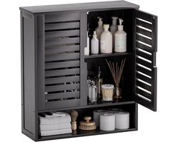 Bamboe badkamerkast met 2 deuren en verstelbare planken - ruimtebesparende wandkast voor toilet of badkamer