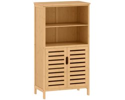 Bamboe badkamermeubel - Lattendeuren - 2 planken - 1 kast - Naturel - 50 x 29 x 92 cm