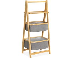 Bamboe badkamerplank met manden 99 x 44 x 33 cm Bamboe plank wasmand wasmand sorteerder wasmanden - 2 vakken voor wasgoed
