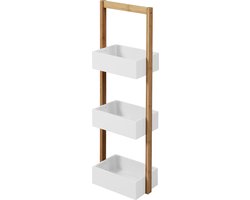 Bamboe badkamerrek 3 lagen wit 28x18x84,5cm MDF opbergrek multifunctioneel kastje handdoeken toiletartikelen cosmetica badkamermeubel