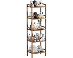 Bamboe badkamerrek - 5 verdiepingen tellende boekenkast - vrijstaand smal hoog rek met verstelbare planken - ruimtebesparend opbergrek voor thuiskantoor - walnoot