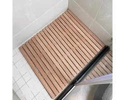 Bamboe badmat Novihome – Antislip houten vloermat voor badkamer, spa, sauna, whirlpool & zwembad – Water- en kou-isolerend, rechthoekige douchemat 130 x 65 cm – Antislip & onderhoudsvriendelijk