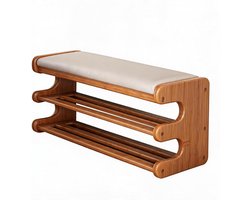Bamboe Bankje - Schoenenbankje Halbank - Schoenen Opbergen - Open Ademend Ontwerp - 80 x 29 x 40cm - Natuurlijk Hout