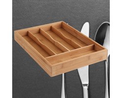 Bamboe Bestekbak 5 Vaks - Besteklade Organizer - Bestek Opbergen - Opbergbak - Bestekcassette - Hout - 25x34x4.3 Cm