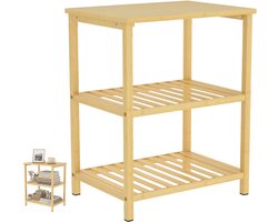 Bamboe Bijzettafel 40,6x30x50,5 cm - bijzettafel - bijzettafeltjes woonkamer - bijzertafeltjes - bijzettafel bank - Bamboe tafel - 3-laags Opbergtafel met Planken - Compact en Natuurlijk voor Woonkamer, Slaapkamer en Badkamer