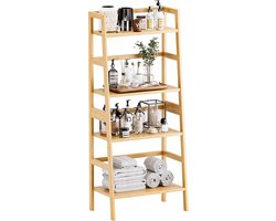 Bamboe boekenkast, 4 verdiepingen tellend ladderrek, open staand rek, ruimtebesparend badkamerrek, staand, natuur