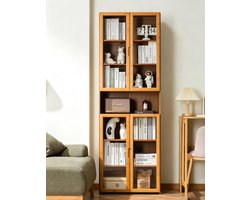Bamboe boekenkast opbergrek 60*30*175cm 7 lagen met vier transparante acryl deuren staande vitrinekast voor boeken en decoratie
