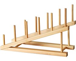 Bamboe bordenrek, bamboe bordenrek, houten bordenrek voor borden, kopjes, deksels en boeken
