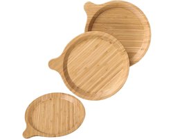 Bamboe bordenset Rond bord Bamboe Herbruikbare borden Houten borden Natuur Serviesgoed Bamboe Tafelgerei Bamboe Dienblad Diner Plaat Snackbord Fruitborden 8 Inch 3 Stuks