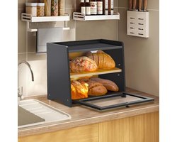 Bamboe broodtrommel, houten broodtrommel, 2-laagse broodcontainer, te gebruiken voor het bewaren van brood, zelfmontage, zwart