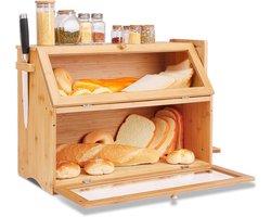 Bamboe broodtrommel met 2 etages, brooddoos met broodsnijplank, voedselveilig, onderhoudsvriendelijk, 50 x 25 x 37 cm, voor broodopslag