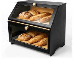 Bamboe broodtrommel met 2 lagen en deksel, keukenopbergdoos met 2 lagen, vochtbestendige voedselcontainer van natuurlijk bamboe