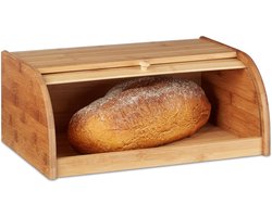 Bamboe broodtrommel met schuifdeksel, 16,5 x 40 x 27,5 cm, voedselveilig, voor brood, gebak en meer, natuur