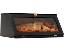 Bamboe Broodtrommel met Transparant Venster - Grote Capaciteit Keukenopslag voor Brood, Baguettes en Meer - Ventilatie tegen Schimmel - 39 x 25 x 18 cm - Zwart