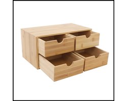 Bamboe Bureau Organizer – 4 Lades – Houten Opbergkastje – Voor Make-up, Kantoorbenodigdheden – Minimalistisch Thuiswerkplek Decor