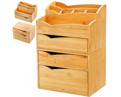 Bamboe Bureau Organizer Set van 2 - Stapelbare Desktop Organizer met 3 Laden voor Kantoor en Make-up